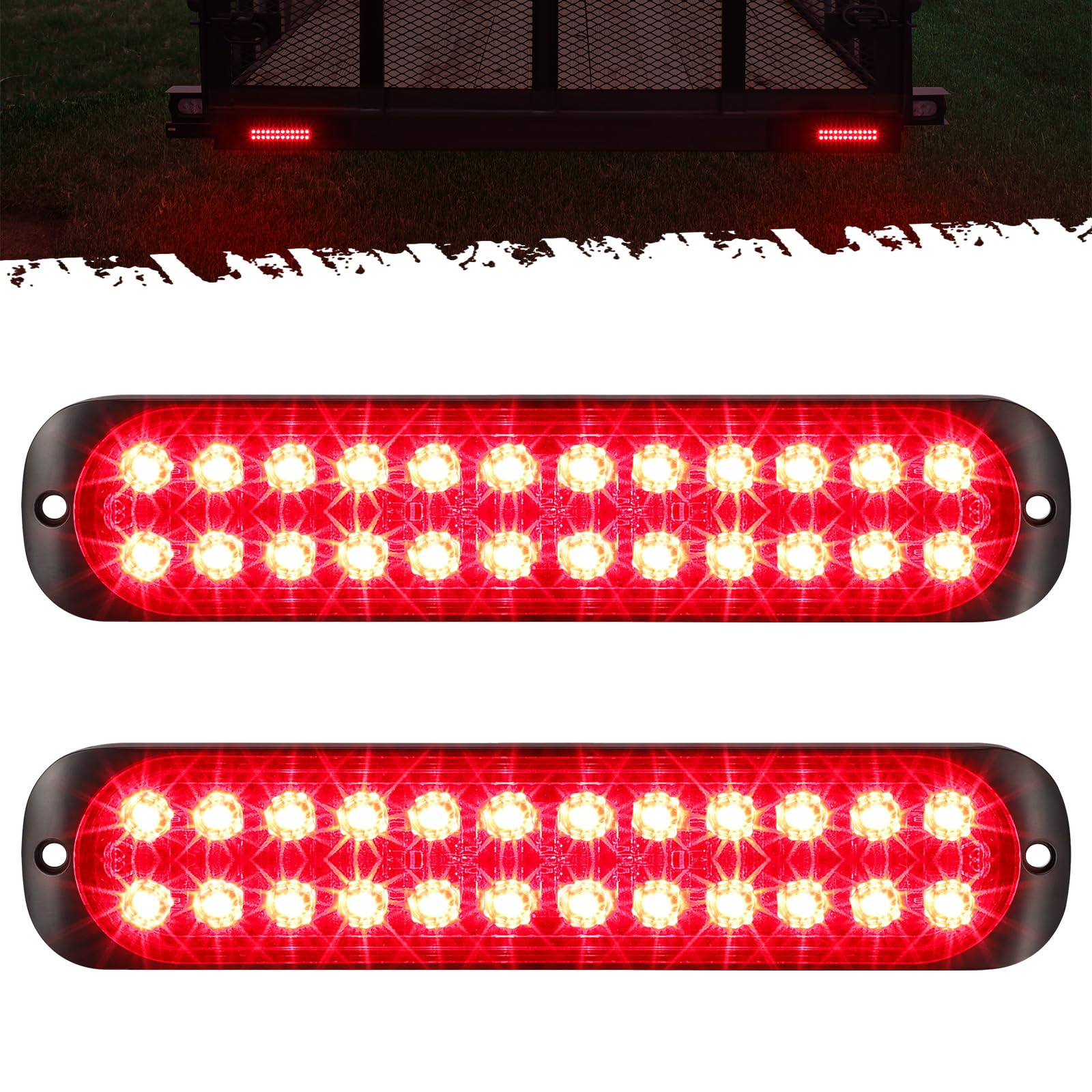 Photo 1 of Partsam 2Pcs 7.5 inch Aluminum Housing Red 24LEDs Trailer Stop Brake Turn Signal Tail Light, Surface Mount Marker Lights of Trailer Truck Tractor RV Pickup Golf Cart, IP67 Waterproof