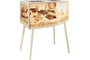 Prolee Hamster Cage with Curved Design,Chew Proof Wooden Hamsters Enclosure with Leg Stand and Openable Top or Gerbils,Hamster Habitat (40"x20"x20")