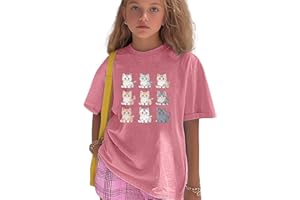 Girls Graphic Shirts Cat Lover Cute Graphic T-Shirt Oversized Soft Casual Tee for Kids Cat Girl Boys Summer Top