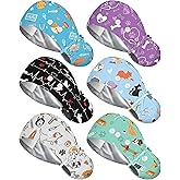 Floraltop 6 Pcs Satin Lined Scrub Caps Women Nurse Surgical Hat with Buttons Ponytail Working Adjustable Shower Caps Tie Back