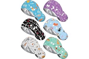 Floraltop 6 Pcs Satin Lined Scrub Caps Women Nurse Surgical Hat with Buttons Ponytail Working Adjustable Pouch Tie Back