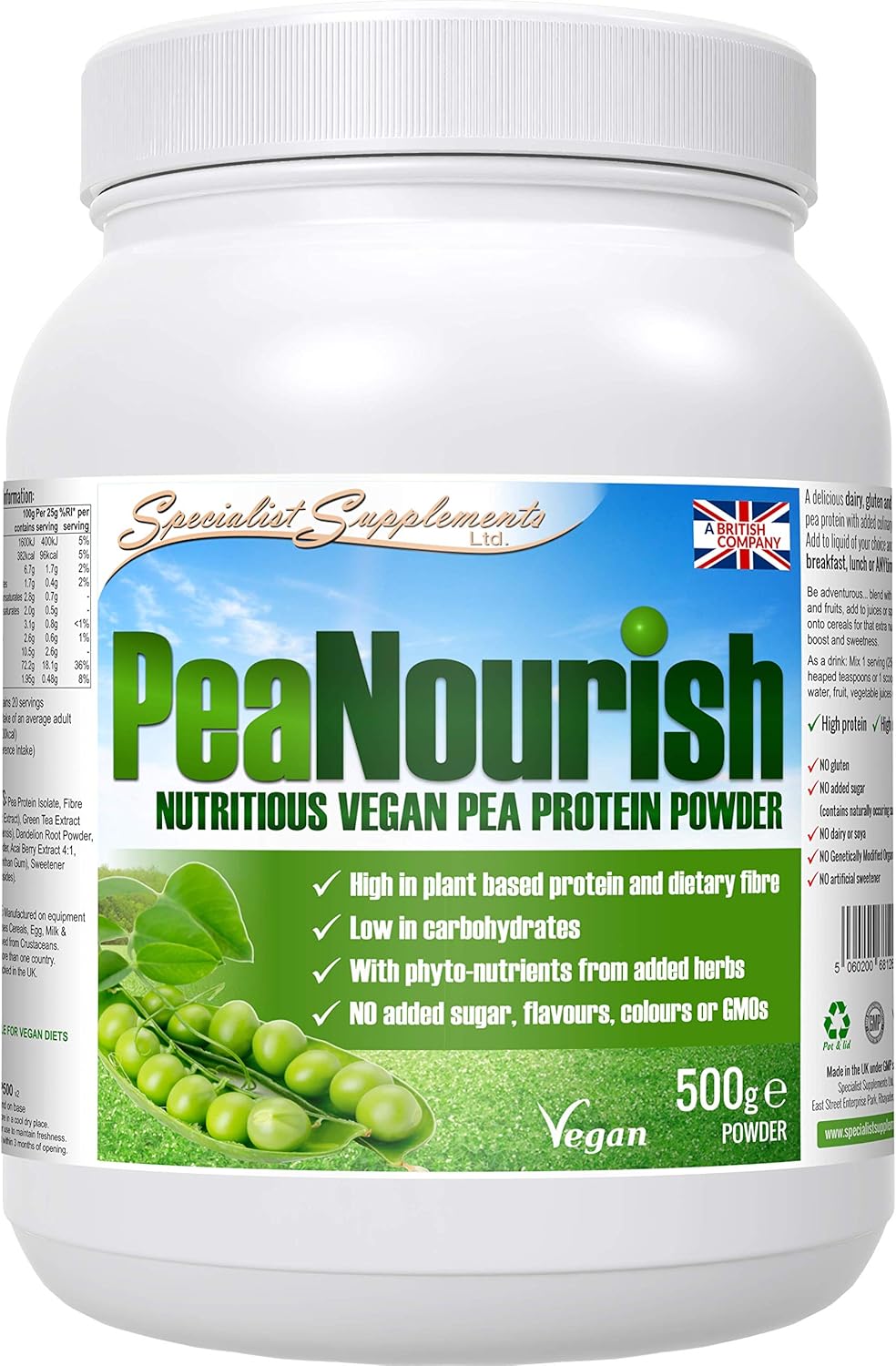 Specialist Supplements PeaNourish Pea Protein Powder 500g Amazon.co.uk