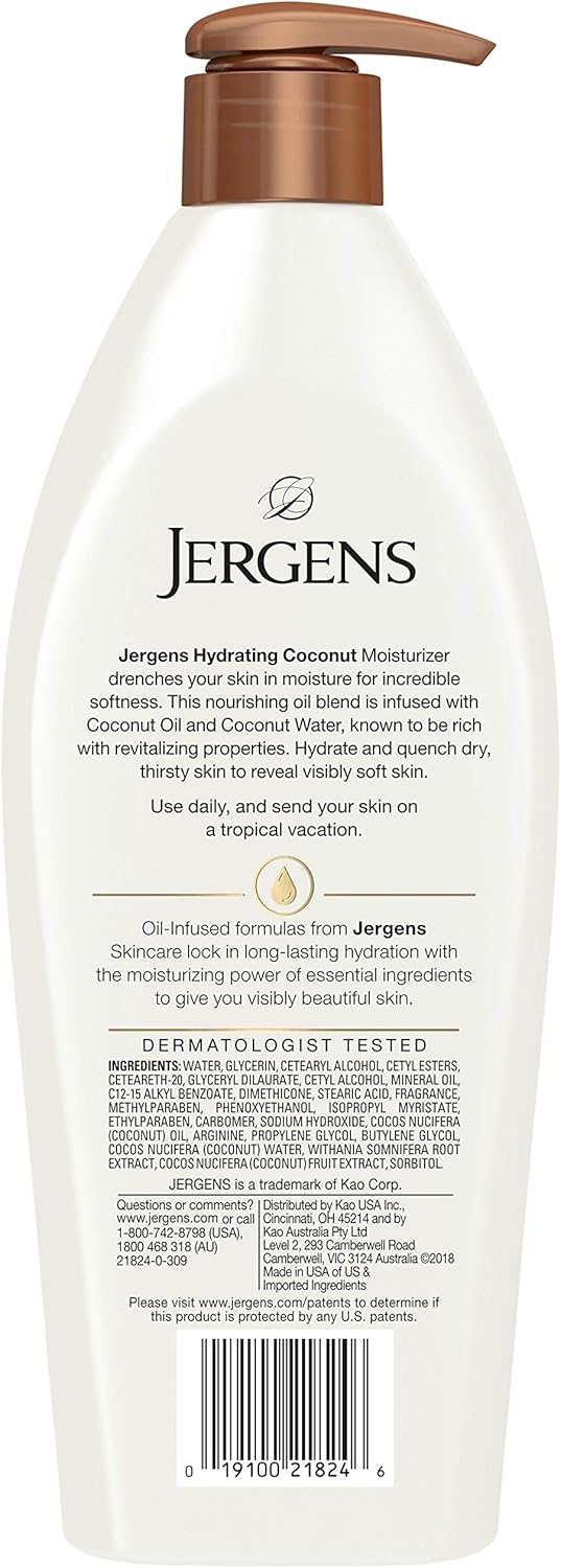 Jergens Hydrating Dry-skin Lotion, Coconut, 16.8 oz, White, 496 ml (Pack of 1) - Image 3