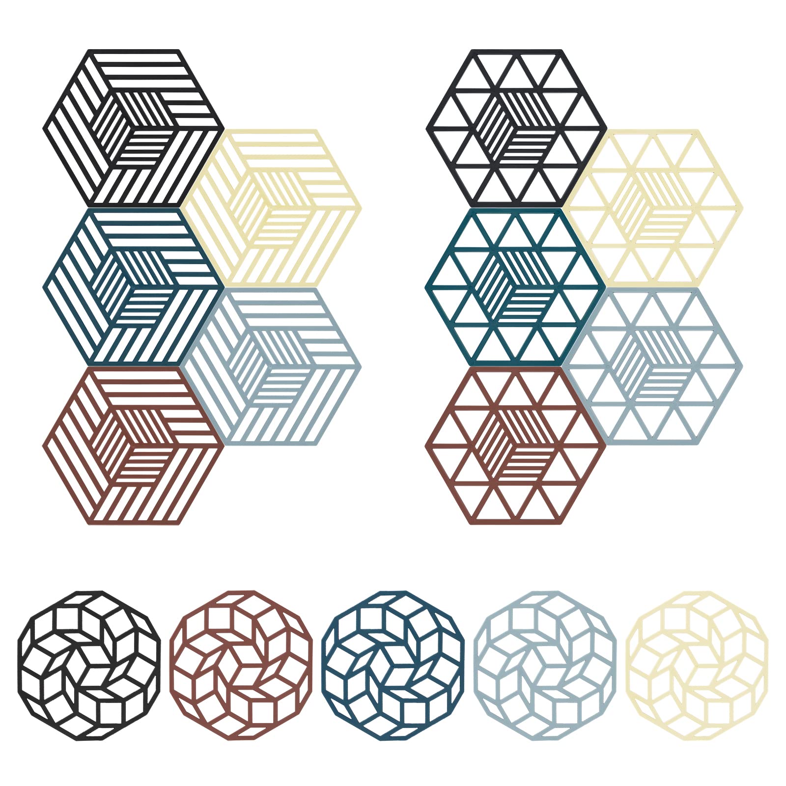 Silicone Trivet Non-Slip Pot Holder Coasters Hexagon Table Mats Heat Resistant Cup Mat for Kitchen Table Bowl Dishes 15 Pack