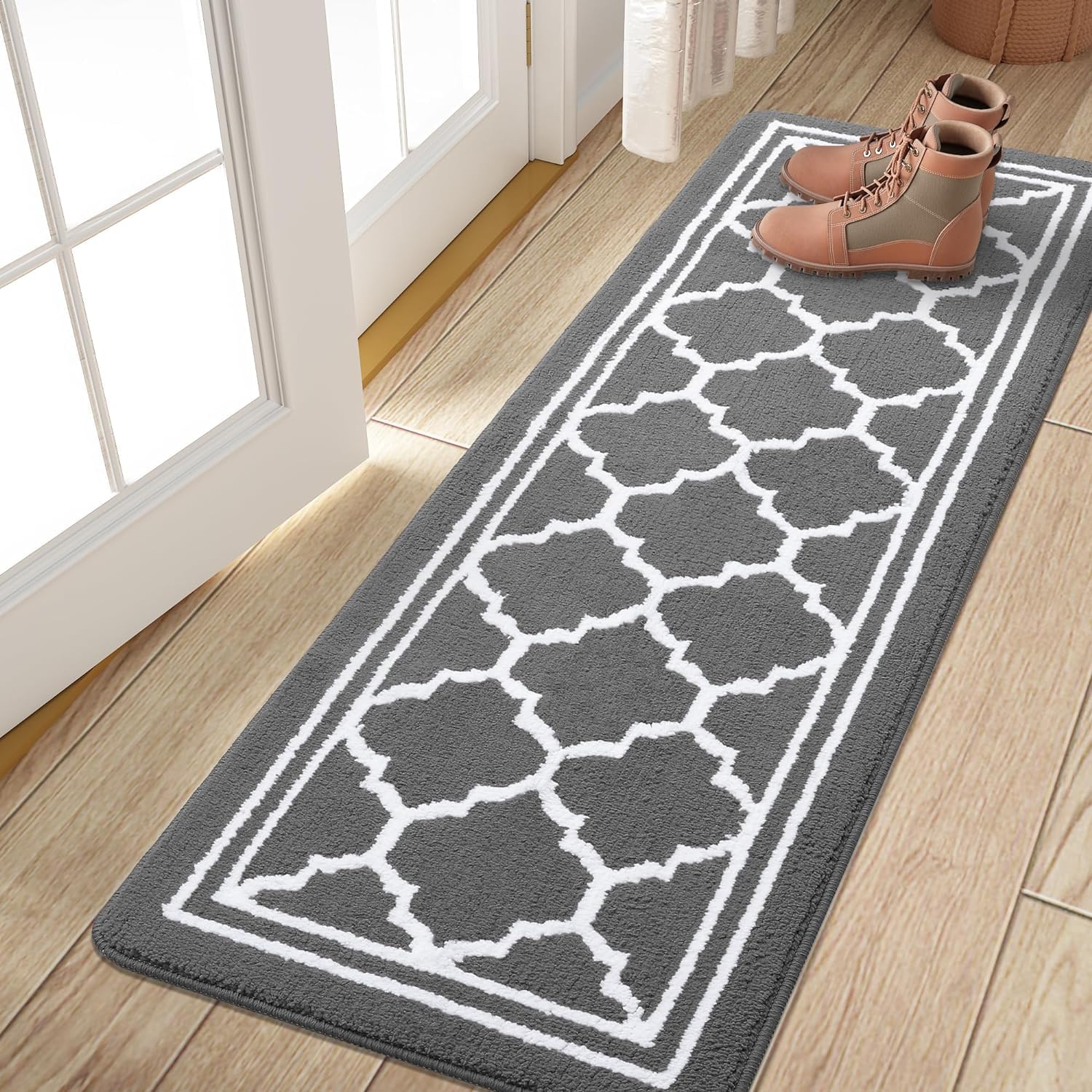 Homaxy Door Mats Indoor, Non Slip Absorbent Doormats, Washable Carpet Runners, Dirt Trapper Hallway Runner, Runner Rugs for Hallway, Living Room, Kitchen, Entrance, Pet— 50 x 150 cm, Grey