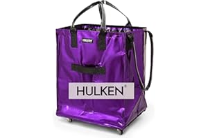 HULKEN - (Large, Ultraviolet) Reusable Grocery Bag On Wheels, Shopping Trolley, Rolling Tote, Zipper Closure, Lightweight, Carries Up to 66 lb, Folds Flat, Unbreakable Handles