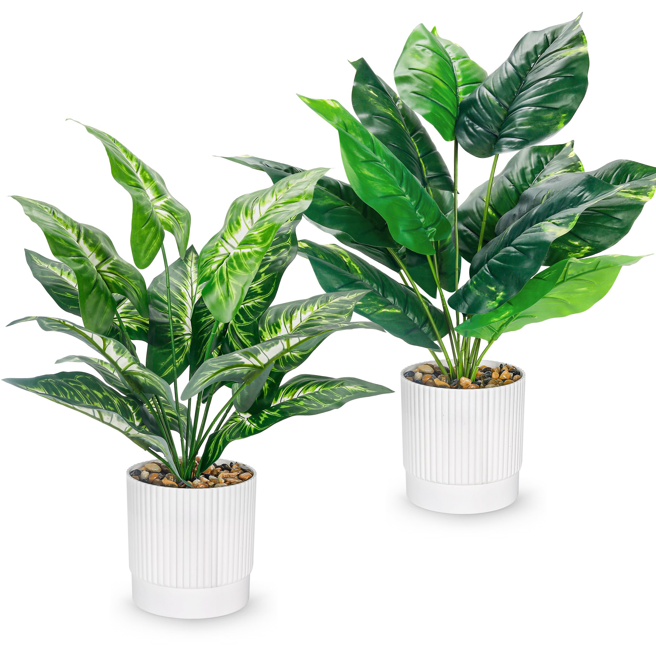 Photo 1 of Der Rose 2 Pack Fake Plants Artificial Tropical Plants Indoor in White Pot for Home Office Desk Accessories Bathroom Sage Green Decor