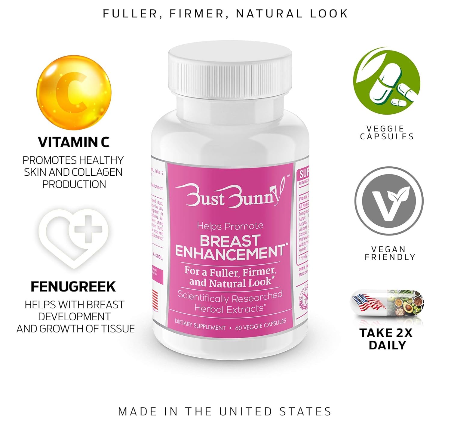 Breast Enhancement Pills Vegan Friendly 3 Month Supply 1 Natural