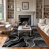 5x7 Area Rug Black White Modern Rug for Living Room Indoor Machine Washable Abstract Rugs for Bedroom Ultra Soft Dining Room Large Carpet Non-Slip Non-Shedding Throw Rug for Home Office Kids Playroom
