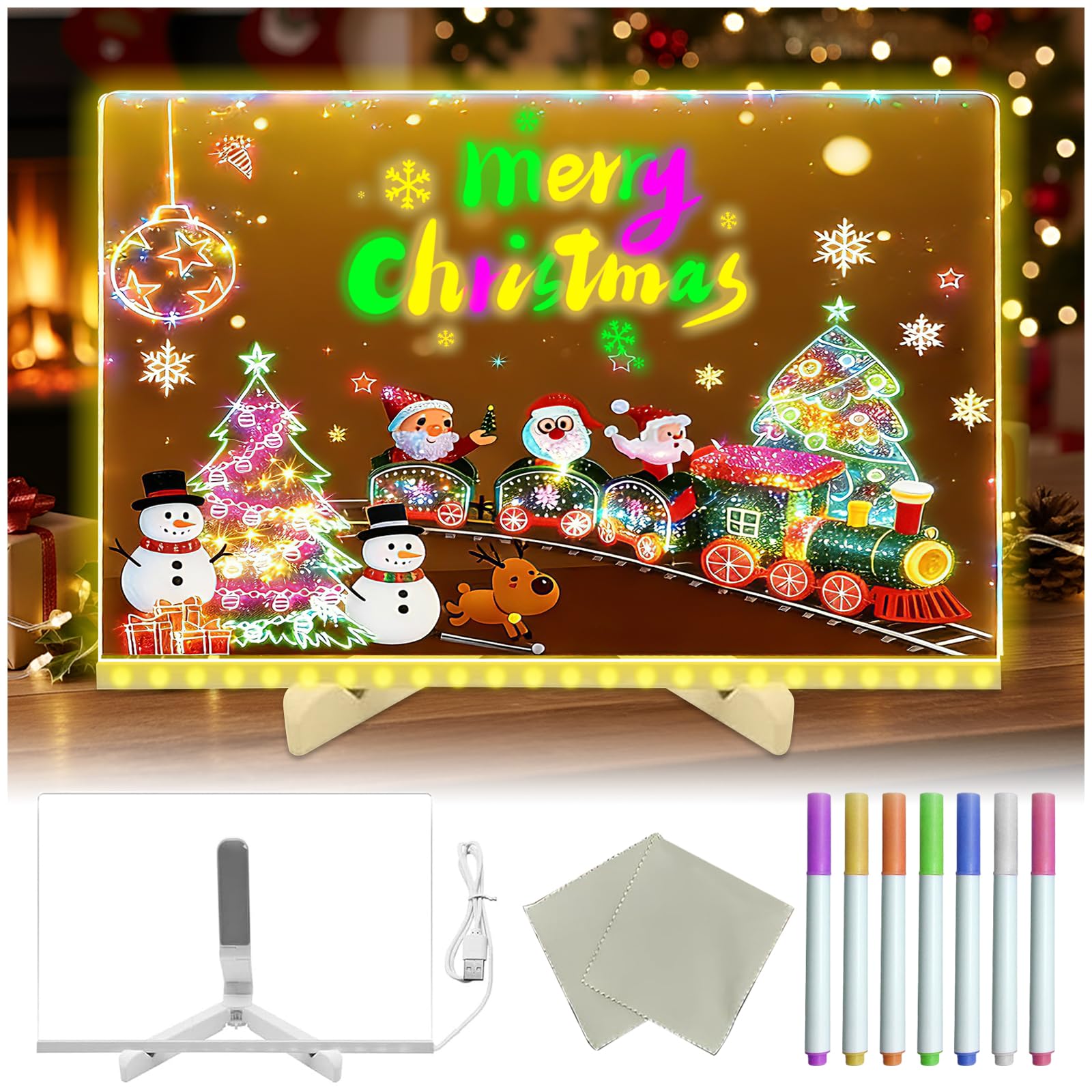 LED Note Board with 7 Colors Pen/Stand, Acrylic LED Writing Message Boards Light up Memo Acrylic Dry Erase Board Desktop Note Memo Illuminated Wordpad LED Message Boards for for School Cafe Office