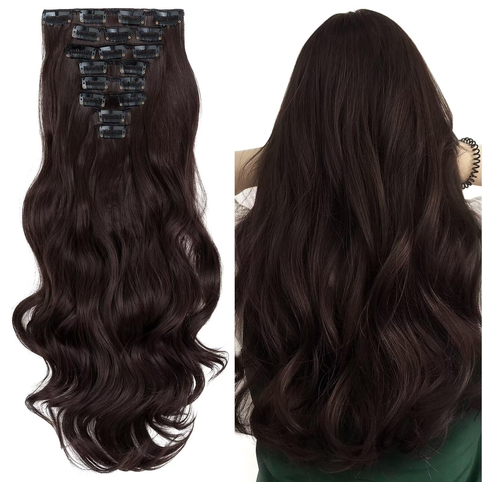 Silk-co Clip in Hair Extensions 17 inch Light Brown 100% Synthetic Hairpiece Extension 8pcs Long Curly Wavy Hair Pieces For Full Head — image 1