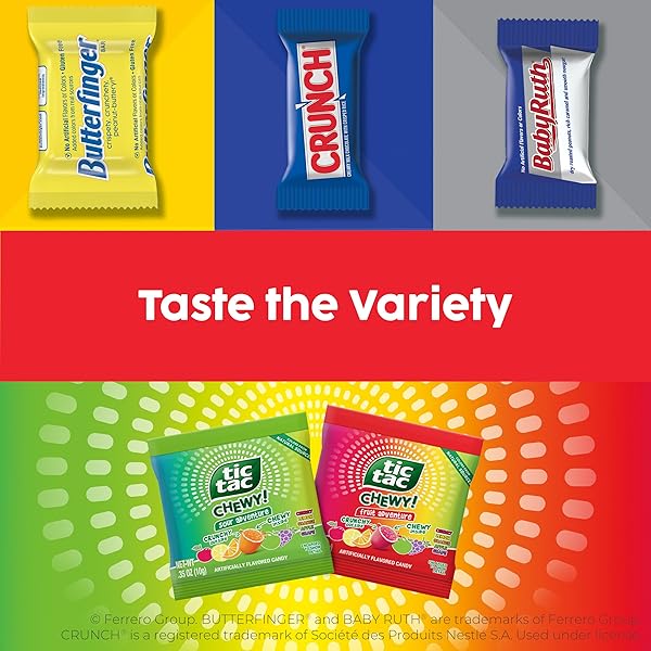 BUTTERFINGER, CRUNCH, BABY RUTH, TIC TAC CHEWY!, FUN SIZE ASSORTED CANDY BARS, GREAT FOR SHARING, BULK 70 COUNT, 25.4 OZ