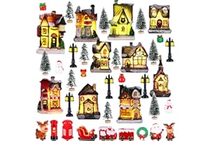 40 Pack Christmas Village Sets LED Lighted Christmas Village Retro Houses Resin Chris-tmas Scene Vill-Age Mini Chris-tmas Sis