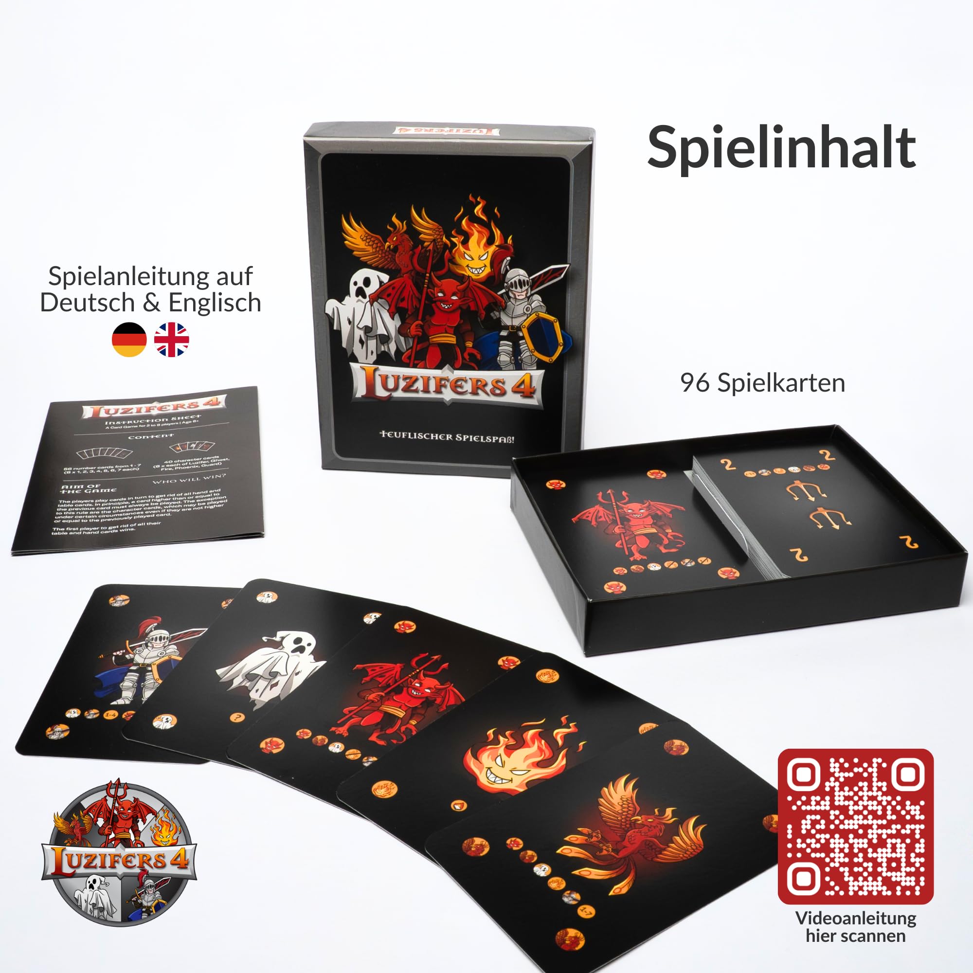 Luzifers4, Kartenspiel mit Teuflischem Spaß, Spiel für Erwachsene und Junge, Spieleabende mit Freunden oder Familie, für 2 bis 8 Spieler, Lustige Geschenk Idee, mit Videoanleitung 2