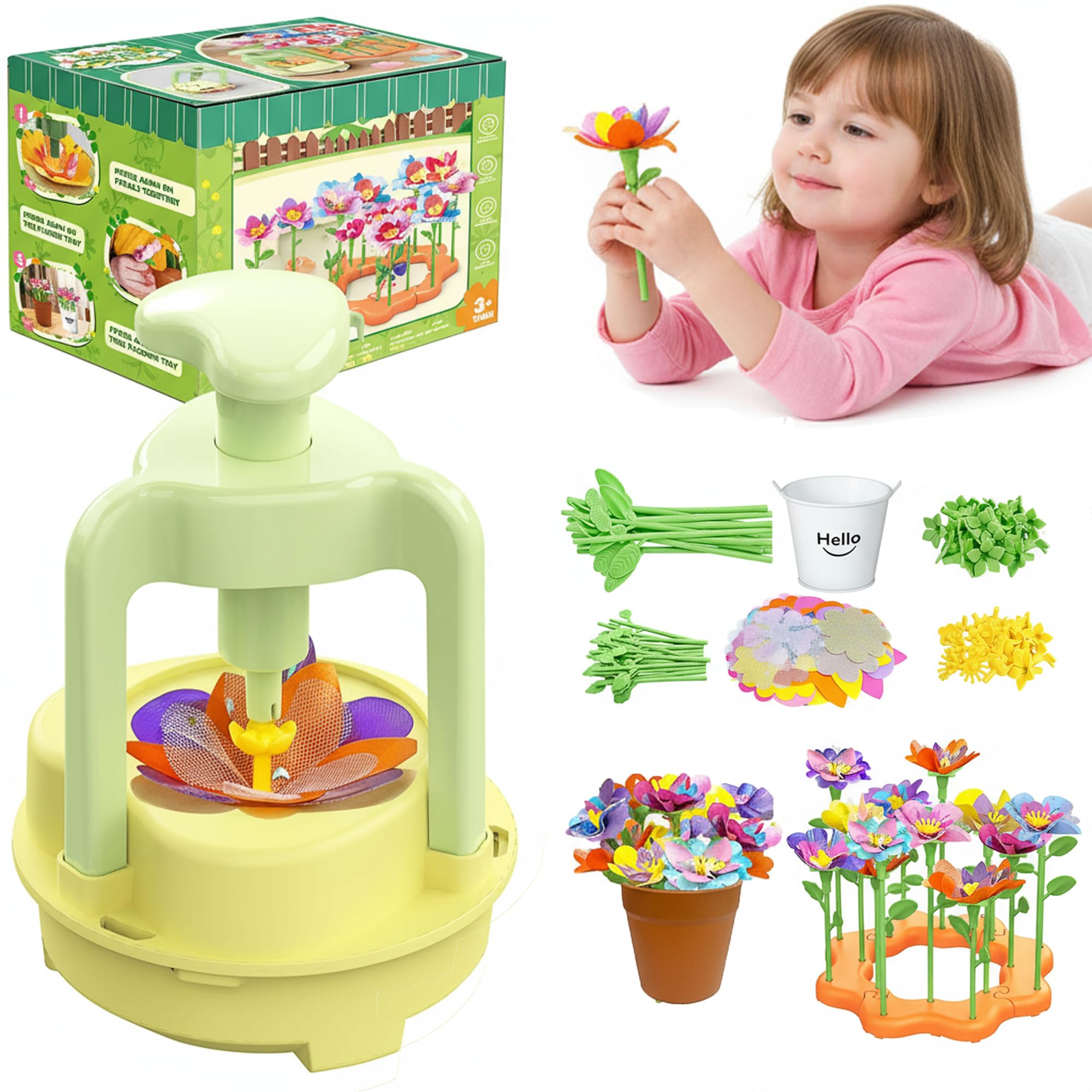 Fabric Flower Bouquets Toys, DIY Craft Kit for Girls 3 4 5 6 7 8 9 10 Years Old, Creative Arts and Crafts Activity for Toddler Kids, Preschool Educational Flower Assembly Gifts for Birthday Christmas