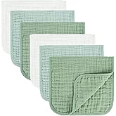 MIGIOL Baby Burp Cloth 100% Cotton Newborn Cotton Muslin Burp Cloth 10x20 inches (White & Green 6 Pieces)