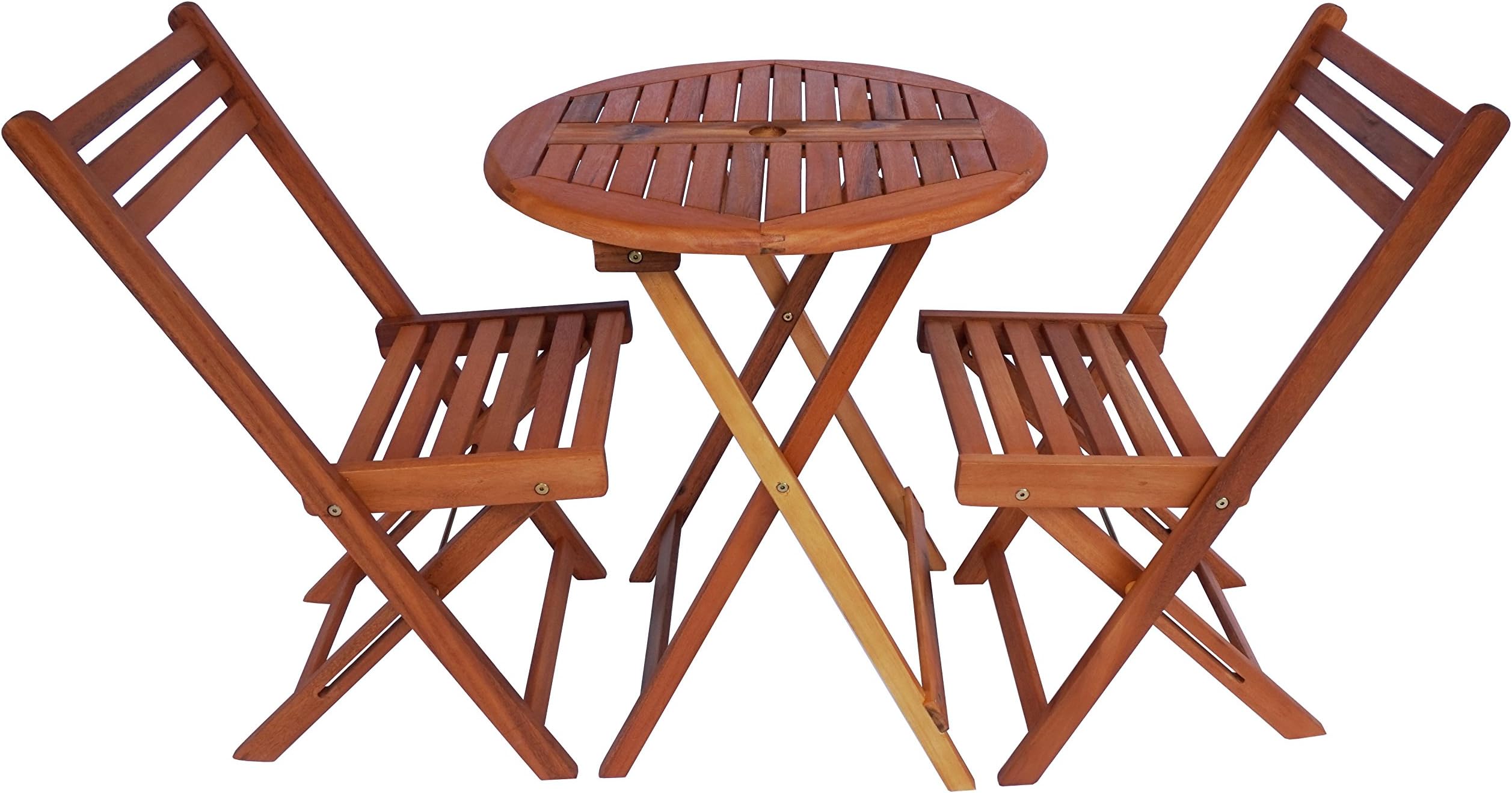Zen Garden ZG012 Eucalyptus Wood Foldable 3-Piece Round Bistro Set, Teak Wood Finish, Teak Yellow