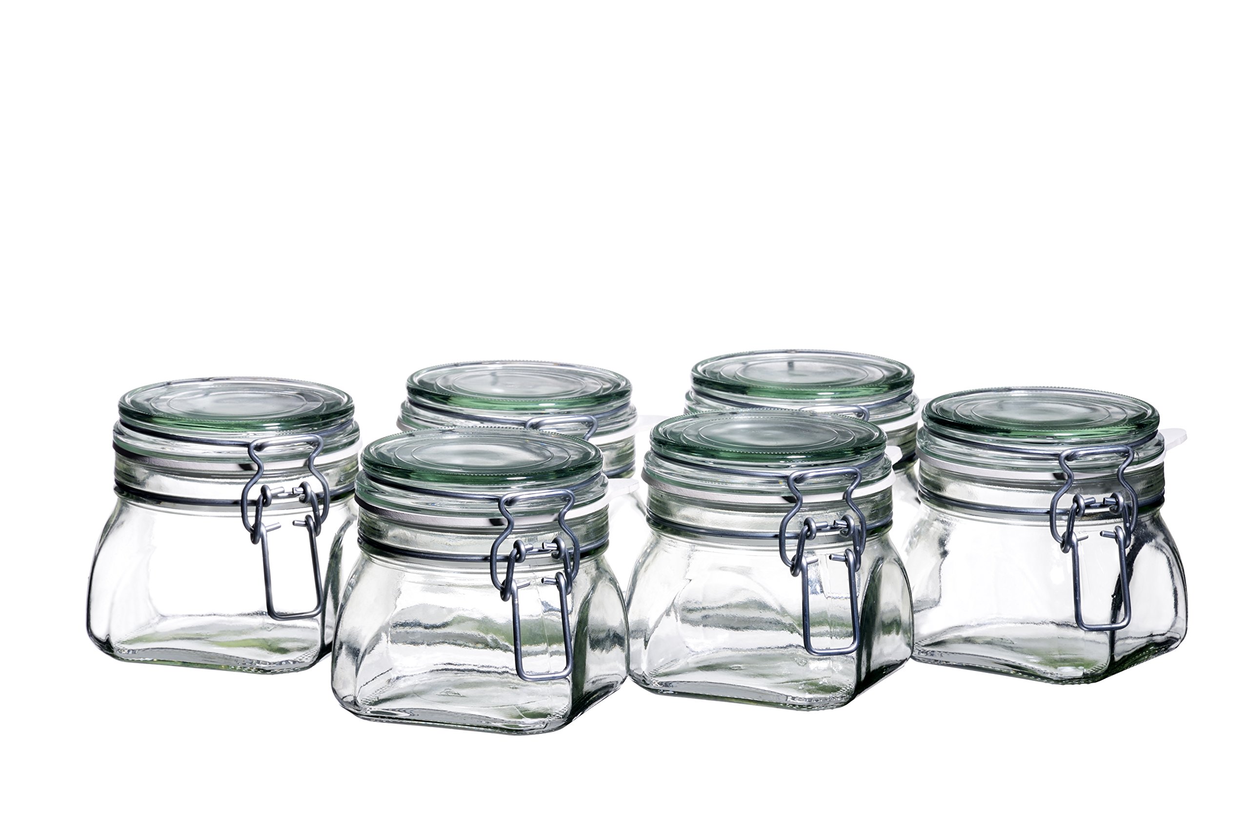 Mäser, Gothika Series, 6 x 500 Milliliters Small Storage Glasses with Swing Top, Edged Gherkin Clip Top Glass Jars