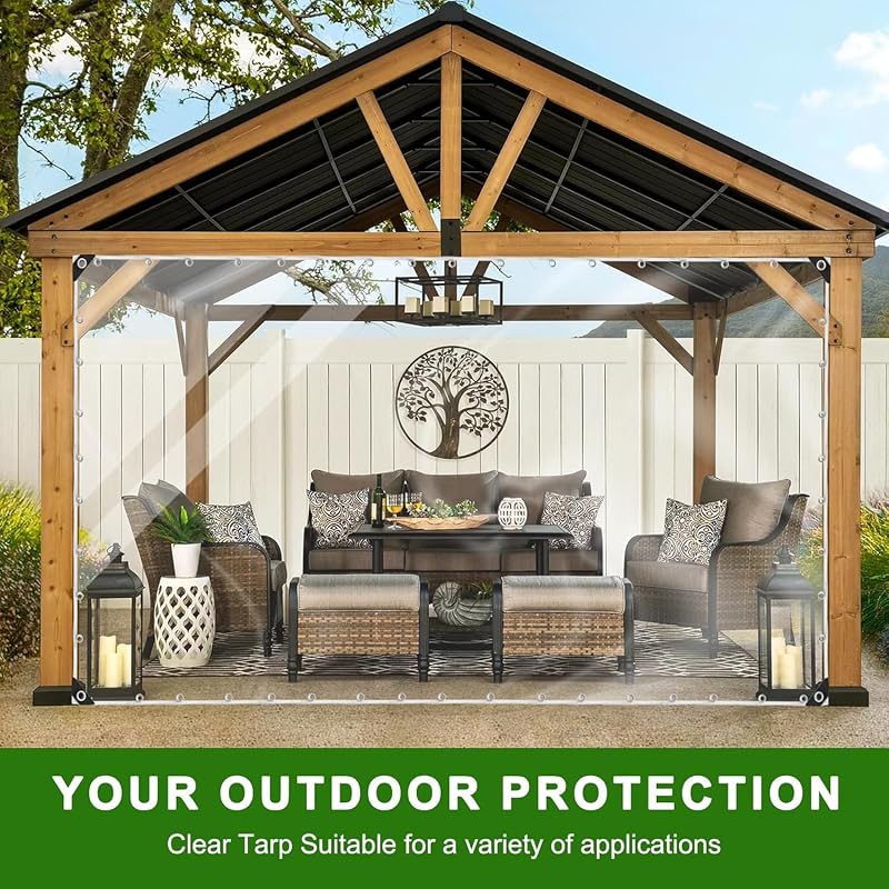 Bâche Transparente avec Œillets, 1x2m PVC Imperméable de Protection Extérieure, 450g/m² Épaisse Résistant aux UV et Déchirures pour Pergola, Serre, Balcon, Terrasse, Jardin Corde Incluse