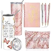Funnymoom 6 Pcs Spanish Christian Gift 20 oz Christian Tumbler Makeup Bag A6 Leather Journal Ballpoint Pens Inspirational Religious Holy Week Church Gift for Women(Pink)