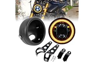 HENGTUAOTO 5 3/4 5.75 Inch Yellow LED Headlight for Motorcycle with Iron 883 Dyna Street Bob Super Wide Glide Low Rider Night Rod Train with Headlight Housing Bucket Mount Brackets