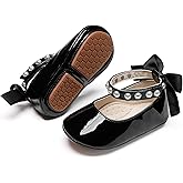 PHIRAMIN Baby Girls Mary Jane Flats - Infant Newborn Walking Shoes Soft Rubber Sole Princess Wedding