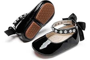 PHIRAMIN Baby Girls Mary Jane Flats - Infant Newborn Walking Shoes Soft Rubber Sole Princess Wedding