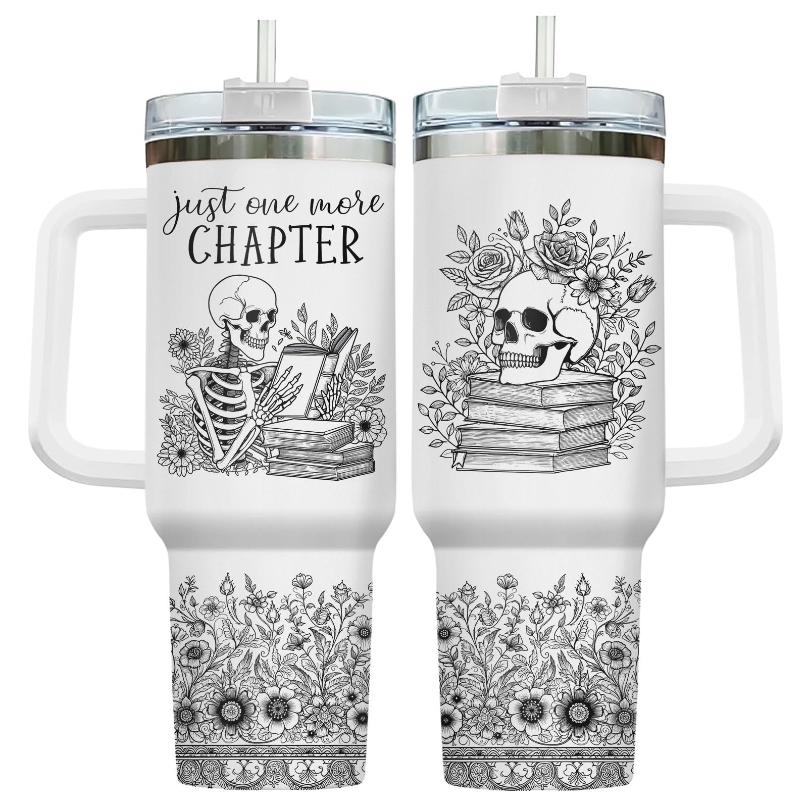 34HD Book Lovers Tumbler 40oz, Funny Skull Book Mug
