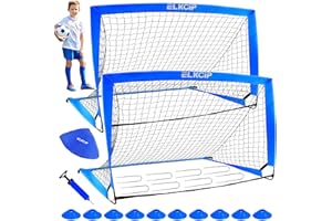 ELKCIP Kids Soccer Goals for Backyard Set of 2, 6X4 /4x3 ft Portable Soccer Nets Training Equipment, Pop Up Soccer Net for Youth Toddler Outdoor Sports Games