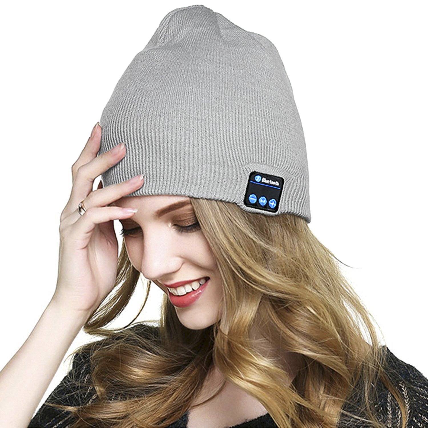 Dolida Bluetooth Wireless Music Beanie Hat Women Men Winter Knitted Hat Trendy Cap with Microphone & Stereo Headphones Headset for Sport Running Dancing, Best Christmas Gift Grey