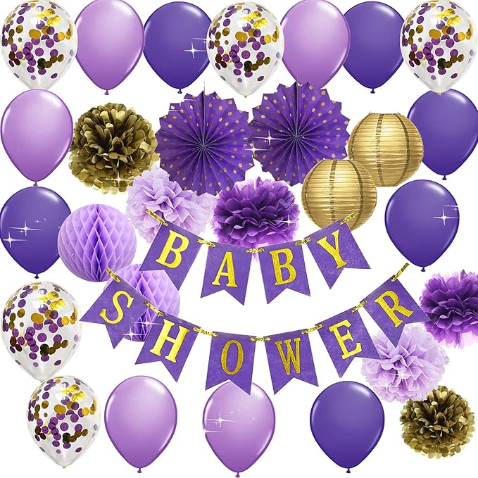 purple and gold princess baby shower decorations
