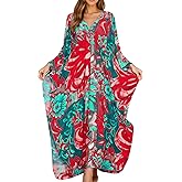 Yanziliu Women Kaftan Dresses Plus Size V-Neck Batwing Sleeves Beach Cover Up 2025 Summer Floral Print Caftan Dress