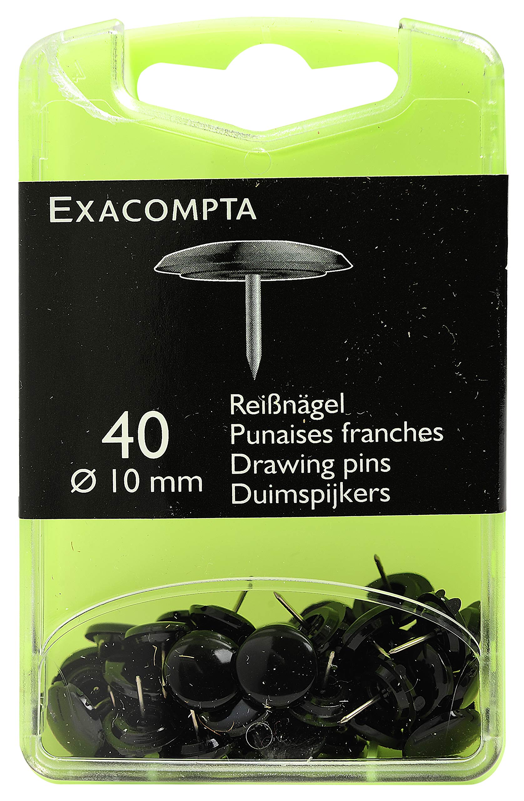 Exacompta - Ref 14021E - Drawing Pins (Pack of 40) - 7mm Width x 10mm Height in Size - Suitable for Pinboards or Corkboards in Offices, Homes & Businesses - Black