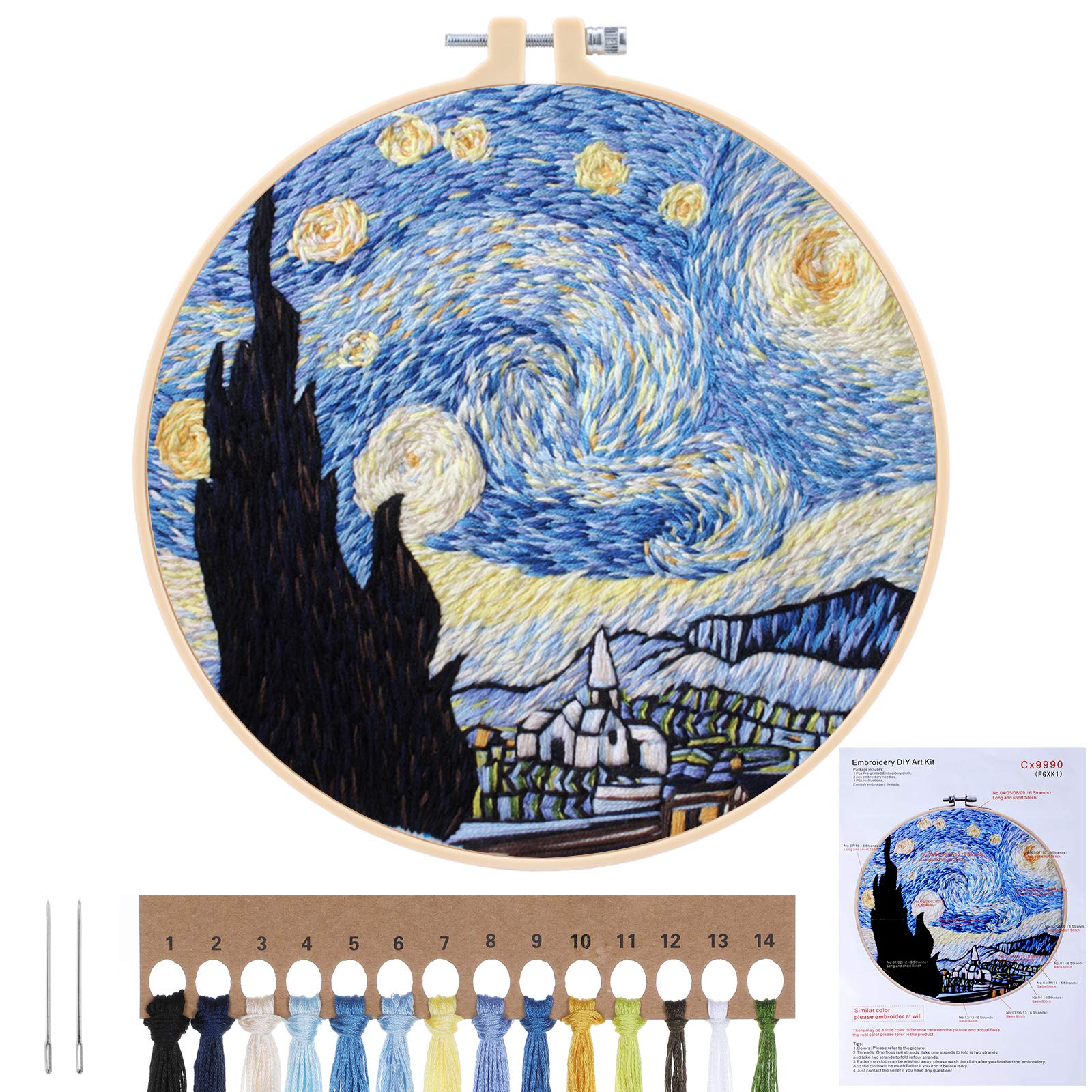 MWOOT Embroidery Cross Stitch Stamped Kit, DIY Embroidery Starter Kit Handmade Sewing Craft for Adults Beginner Stitch Starter (Starry Sky)