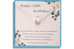 Sereney Birthday Gifts for Women, Sterling Silver Pearl Necklace as 10 13 16 18 40 Year Old Birthday Gifts, Single Pearl Neck
