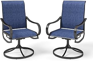 MFSTUDIO Outdoor Swivel Patio Dining Chairs Set of 2, High Back Breathable Textilene Patio Chairs for Balcony, Backyad, Deck, Garden (Navy Fabric,Black Frame)