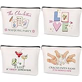 SEAOYOZO Mahjong Makeup Bag Gifts, 4 Pcs Funny Mahjong Tile bag for Women, Zipper Watercolor Cosmetic Bag for Majong Lover Friends Besties Purse Travel Toiletry Organizer