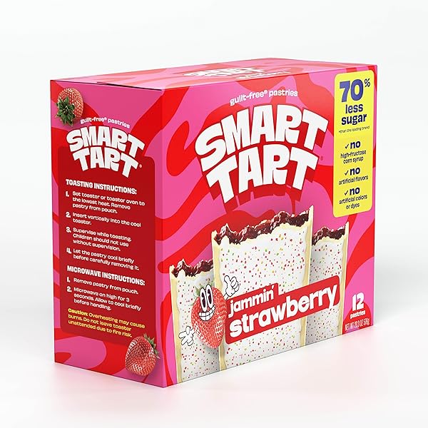 SMART TART TOASTER PASTRIES FROSTED STRAWBERRY – LOW SUGAR SNACKS, HEALTHY BREAKFAST PASTRY, ON THE GO SNACK, REAL FRUIT FILLING – ONLY 6G ADDED SUGAR – 12 COUNT