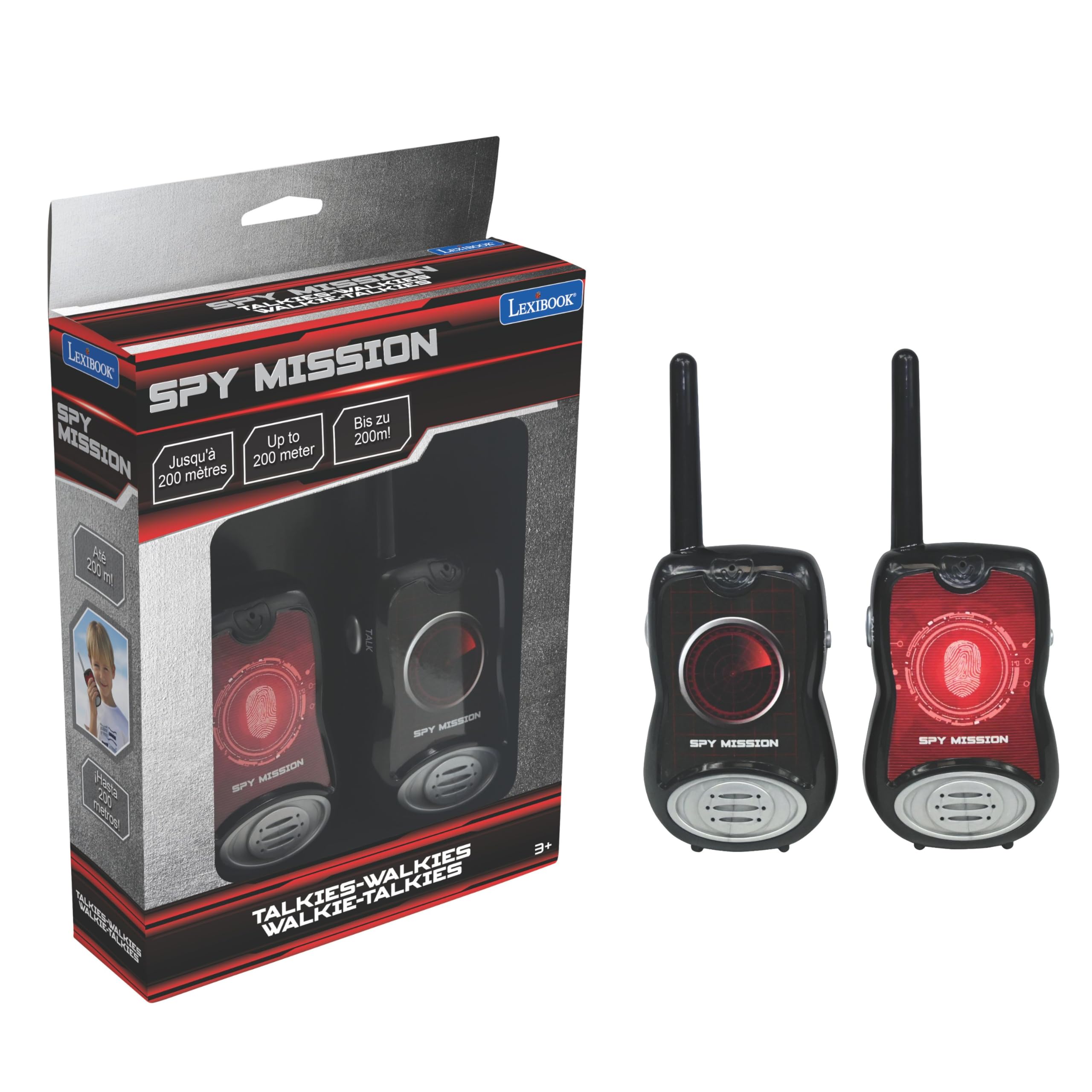 LEXIBOOK, Spy Mission, Walkie-Talkies 200m, Communication Game for Children, 2 Communication Channels, Belt Clip, Black/Red, TW12SPY — image 1