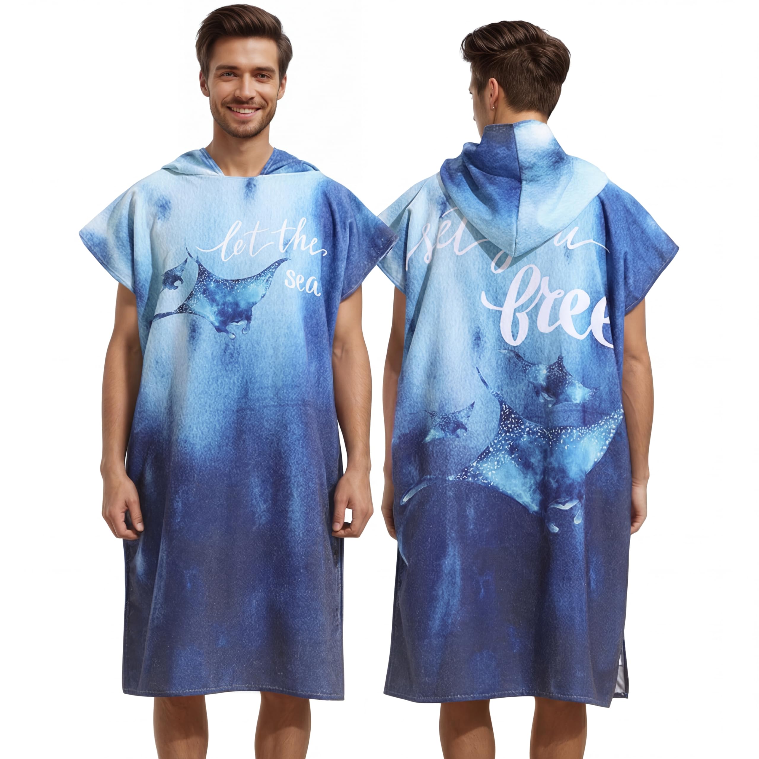 LOMTRATS Quick-drying Surf Poncho, Changing Towel, Bathrobe, Sports Towels for Swimmers,Hoodie for Adults,Swimming,Beach,Surfing,Diving,Bathing（Adult-M）