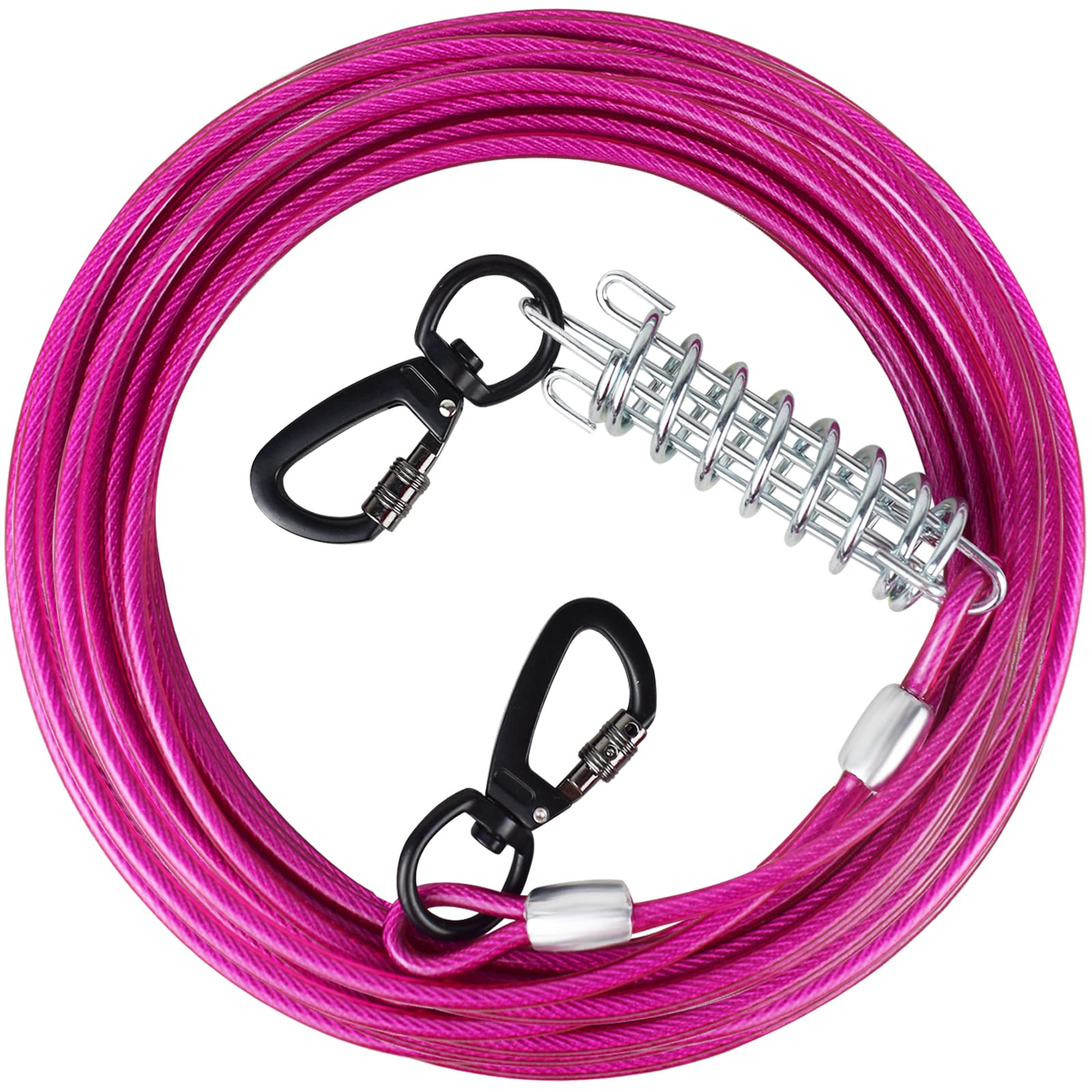 HaiYUAN Dog Tie Out Cable 10/15/20/25/30 FT Dog Runner for Yard Steel Wire Dog Cable with Durable Superior Clips Pink Dog Chains Heavy Duty for Outside Hold Large Dogs Up to 165 lbs