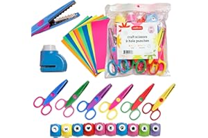 Incraftables 6pcs Decorative Pattern Edge Craft Scissors with 10pcs Small Paper Hole Punch Shapes & 10pcs Colorful Papers. Be