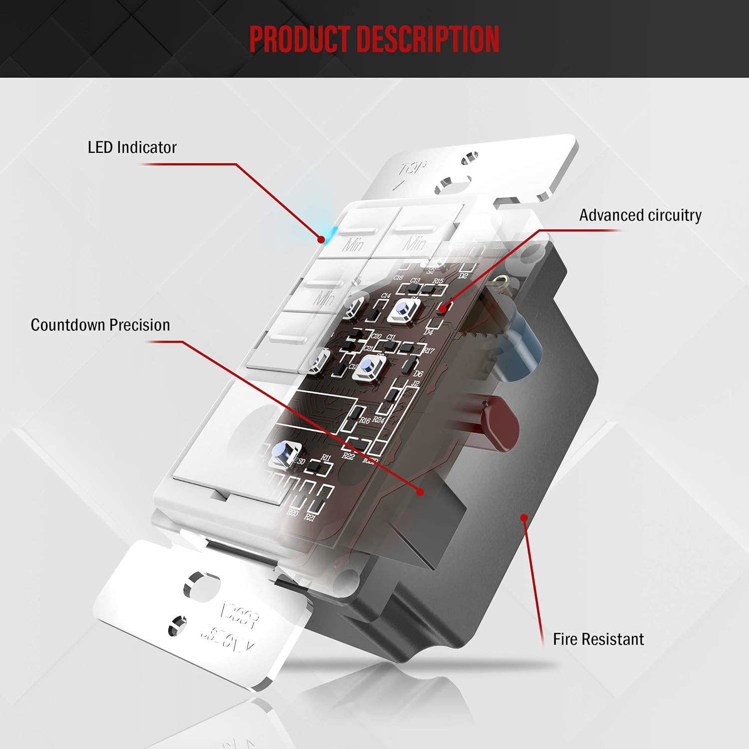 ENERLITES Countdown Timer Switch for bathroom fans and household lights, 1-5-10-15-20-30 Min Settings with Manual Override, Always On Blue LED, Neutral Wire Required, UL Listed, HET06A-R, White: Home Improvement
