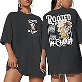 Rooted in Christ Shirt Christian Shirts for Women Jesus Oversized Tshirt Bible Verse Graphics Tees Tops