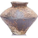 Small Stone Vase for Rustic Home Decor, Farmhouse Antique Pottery Vase Furniture&Table Flower Decorative, Round Terracotta Vases for Living Room Decor, Modern Rustic Concrete Clay Art Vases