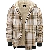 WENTTUO Mens Plaid Hoodies Winter Zip Up Fleece Jacket Sherpa Fleece Lined Warm Flannel Jacket Coat