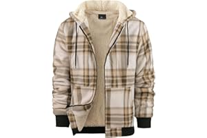 WENTTUO Mens Plaid Hoodies Winter Zip Up Fleece Jacket Sherpa Fleece Lined Warm Flannel Jacket Coat
