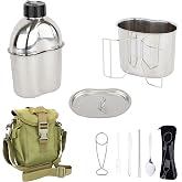 MASTIFF GEARS&reg; 304 (18/8) Stainless Steel (FDA Compliant) US G.I Style Canteen Kit Cooking Set Camping Canteen Mess Kit with Cup, Lid, MOLLE Pouch for Camping