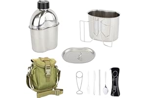 MASTIFF GEARS 304 SS FDA Compliant Military Canteen Kit - Fire-Ready w/Cup, Lid, MOLLE Pouch (1.33L/0.83L) for Camping, Hikin