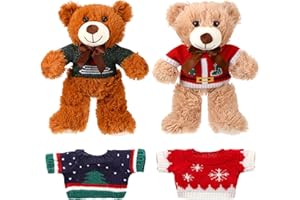 HyDren 6 Pcs Christmas Bear Stuffed Animals with Removable Doll Clothes Include 2 Pieces 14 Inch Bear Plush and 4 Pieces Christmas Sweaters Doll Accessories Home Decoration for Holiday(Elegant,cotton)